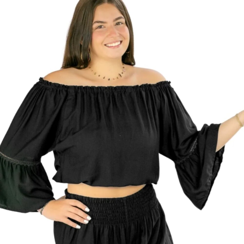 Pi Yoga - Black Off-Shoulder Women's Top - L